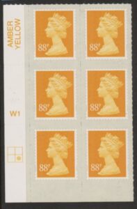U2931  88p yellow 2B  M13L  cyld.  W1  grid position R2 C2  Walsall U/M (MNH)