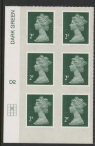 U2921 2p 2B deep green M12L cyld. D2 grid position R2 C2 DLR U/M (MNH)