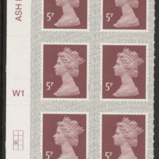 U2922 5p dull red brown M19L Cyl. W1  grid position  R3  C1  SBP  T2 L/s  Walsall/ISP U/M (MNH)