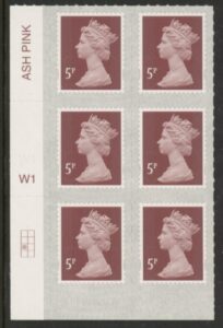 U2922 5p dull red brown M18L Cyld W1  grid position R3 C1  SBP T2 L/s   (faint) Walsall U/M (MNH)