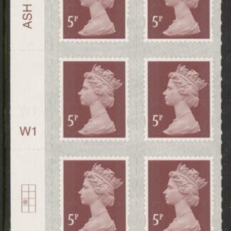 U2922 5p dull red brown M18L Cyld W1  grid position R3 C1  SBP T2 L/s   (faint) Walsall U/M (MNH)