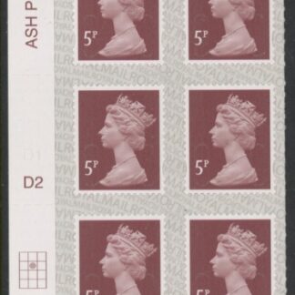 U2922  5p dull red-brown M17L Cyld. D2  grid position R2 C2  SBP L/s  DLR  U/M (MNH)