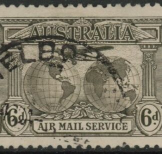 1931 Australia SG.139 6d sepia inscribed 'AIRMAIL SERVICE' in bottom tablet Used