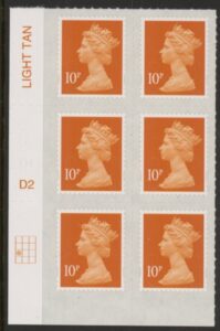 U2923 10p dull orange 2B M16L cyld. D2 grid position R3 C1 SBP plain. DLR U/M (MNH)