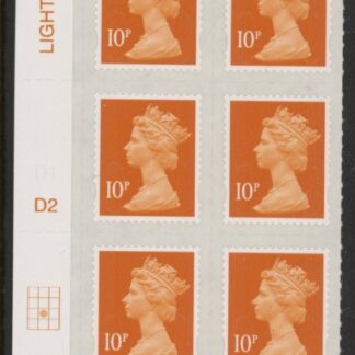 U2923  10p dull orange 2B  M16L  cyld. D2  grid position R3  C2 SBP  plain. DLR  U/M (MNH)