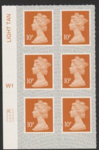 U2923 10p dull orange M19L Cyld W1  grid position R1 C1  SBP  s/L  Walsall U/M (MNH)