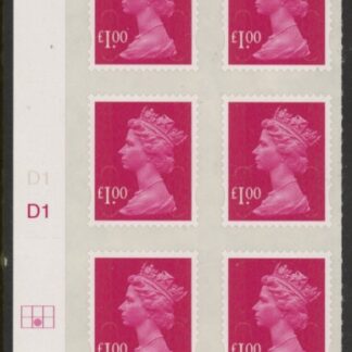 U2933 £1 magenta 2B  M12L  cyld. D1  grid position R2 C2   SBP plain DLR  U/M (MNH)