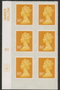 U2931  88p yellow 2B  MA13  cyld.  D1  grid position R3 C2  DLR U/M (MNH)
