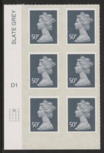 U2925  50p 2B  slate M12L  Cyld.  D1  grid position  R1 C2   DLR  U/M (MNH)