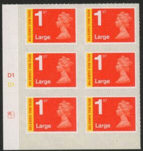 U3050 1st Large 'Signed For'  Cyld D1 x 3 MA13  grid  R1 C1  DLR U/M (MNH)