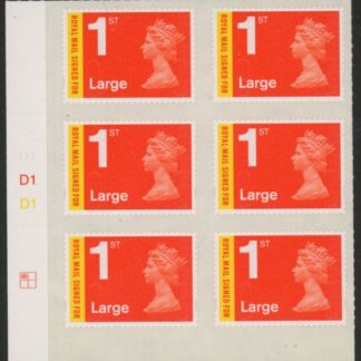 U3050 1st Large 'Signed For'  Cyld D1 x 3 MA13  grid  R1 C1  DLR U/M (MNH)