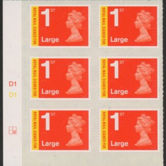 U3050 1st Large 'Signed For'  Cyld D1 x 3 MA13  grid  R2 C2  DLR U/M (MNH)