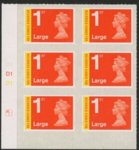 U3046 1st Large 'Recorded' Cyld D1 x 3 MAIL grid R1 C1 DLR U/M (MNH)