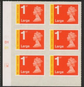 U3046 1st Large 'Recorded' Cyld D1 x 3 MAIL grid R2 C2 DLR U/M (MNH)