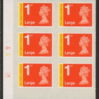 U3046 1st Large 'Recorded'  Cyld D1 x 3 MAIL    grid  R2 C2  DLR U/M (MNH)
