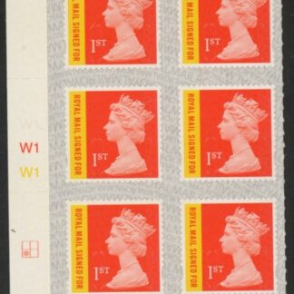 U3049 1st orange & yellow RM signed for. M19L  Cylinder W1W1 grid R2 C1  SBP s/L Walsall  U/M (MNH)