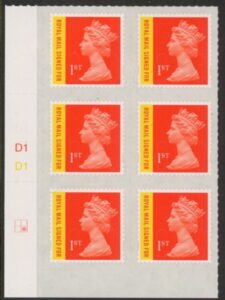 U3049 1st orange & yellow RM signed for. M15L Cylinder D1x3 grid R2 C2 DLR U/M (MNH)