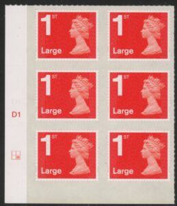 U3002  1st Large. vermilion  M14L  cyld. D1  grid position R2  C2    DLR  U/M (MNH)