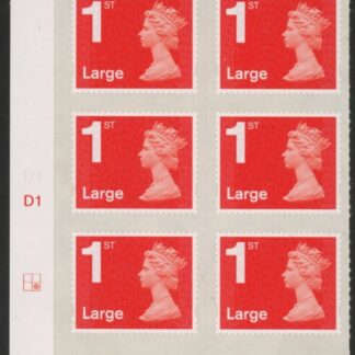 U3002  1st Large. vermilion  M14L  cyld. D1  grid position R2  C2    DLR  U/M (MNH)