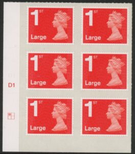 U3002  1st Large. vermilion  M14L  cyld. D1  grid position R2  C1    DLR  U/M (MNH)