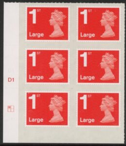 U3002  1st Large. vermilion  MA12  cyld. D1  grid position R1  C1   DLR  U/M (MNH)
