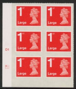 U3002  1st Large. vermilion  MA13  cyld. D1  grid position R1  C1   DLR  U/M (MNH)