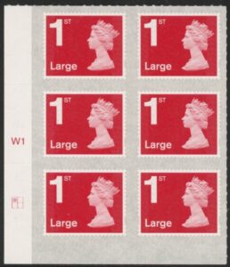 U3003 1st Large brt. scarlet. M18L cyld. W1 grid position R1 C1 SBP s/L Walsall U/M (MNH)