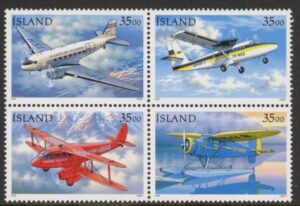 1997 Iceland SG.879-82 (879a) Mail Planes Block of 4 values U/M (MNH)