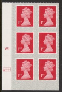 U2998  1st brt scarlet 2B  M19L  SBP  s/L   Cyld. W1  grid position  R2 C1 Walsall  U/M (MNH)