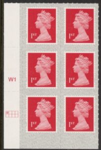 U2998  1st brt scarlet 2B  M19L  SBP  s/L   Cyld. W1  grid position  R1 C1 Walsall  U/M (MNH)