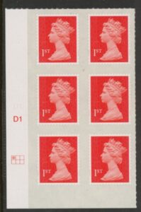 U2997  1st vermilion 2B  MA13   Cyld. D1  grid position  R1 C1  DLR  U/M (MNH)