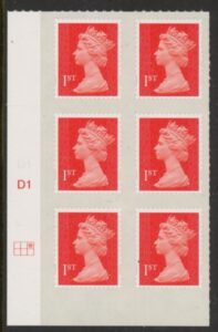 U2997 1st vermilion 2B M14L Cyld. D1 grid position R1 C3 DLR U/M (MNH)