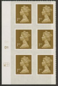 U2996 1st Gold 2B MA10 Cyld. D1 grid position R2 C1 DLR U/M (MNH)