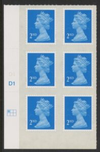 U2975  2nd blue CB  'MAIL' Cyld. D1  grid position  R1 C1   DLR  U/M (MNH)