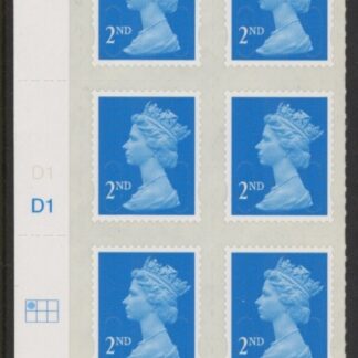 U2975  2nd blue CB  'MAIL' Cyld. D1  grid position  R1 C1   DLR  U/M (MNH)