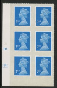 U2995 2nd blue CB MA12 Cyld. D1 grid position R1 C2 DLR U/M (MNH)