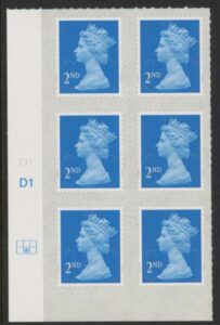U2995  2nd blue CB  M15L  Cyld. D1  grid position  R2 C2   DLR  U/M (MNH)