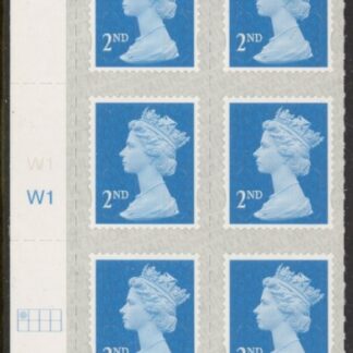 U2995  2nd blue CB  M18L  Cyld. W1  SBP s/L   grid position  R1 C1   Walsall  U/M (MNH)