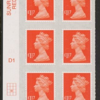U2937  £1.17 orange-red 2B  M17L Cyld. D1  grid position  R3 C2 SBP  Plain DLR  U/M (MNH)