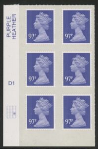 U2932  97p violet  2B   M14L  cyld. D1  grid position  R3 C3  DLR  U/M (MNH)