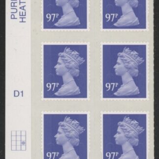 U2932  97p violet  2B   M14L  cyld. D1  grid position  R3 C3  DLR  U/M (MNH)