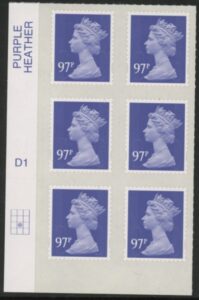 U2932  97p violet  2B   M14L  cyld. D1  grid position  R3 C2  DLR  U/M (MNH)