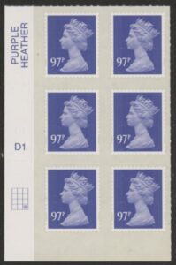 U2932  97p violet  2B   M14L  cyld. D1  grid position  R4 C3  DLR  U/M (MNH)