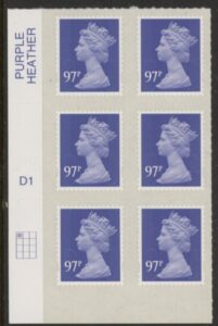 U2932  97p violet  2B   M14L  cyld. D1  grid position  R1 C1  DLR  U/M (MNH)