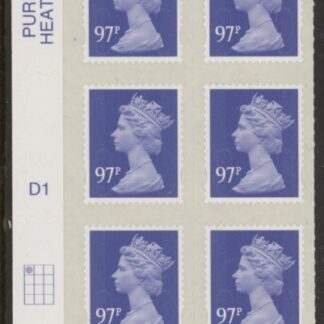 U2932  97p violet  2B   M14L  cyld. D1  grid position  R1 C1  DLR  U/M (MNH)