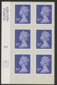 U2932  97p violet  2B   M14L  cyld. D1  grid position  R1 C2  DLR  U/M (MNH)