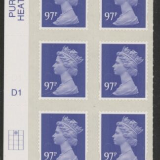 U2932  97p violet  2B   M14L  cyld. D1  grid position  R1 C2  DLR  U/M (MNH)