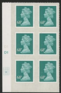 U2926  68p deep turquoise green  M11L  cyld. D1 grid position  R3 C2  DLR  U/M (MNH)
