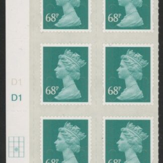 U2926  68p deep turquoise green  M11L  cyld. D1 grid position  R3 C2  DLR  U/M (MNH)