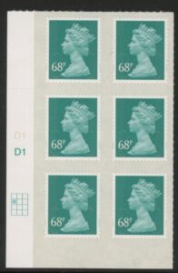 U2929  81p 2B  green M14L  Cyld.  D1  grid position  R2 C1  DLR U/M (MNH)